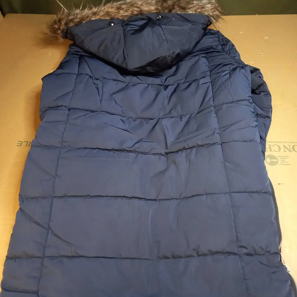 FASHION BIJIANUO NAVY COAT WITH FLUFFY HOOD - UK L