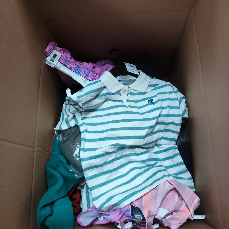 BOX OF APPROXIMATELY 25 ASSORTED CLOTHING ITEMS TO INCLUDE ALL IN MOTION, WILD FABLE ETC
