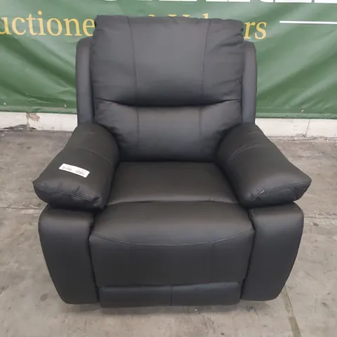 DESIGNER MANUAL RECLINING EASY CHAIR BLACK LEATHER