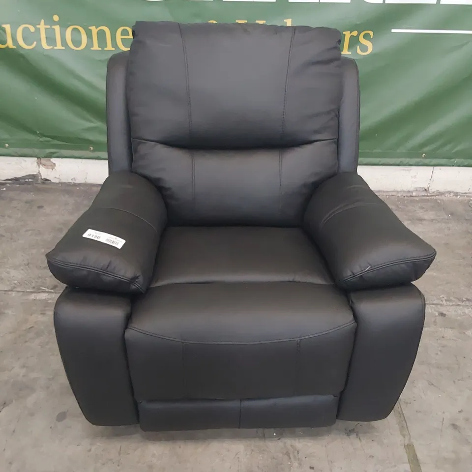 DESIGNER MANUAL RECLINING EASY CHAIR BLACK LEATHER 