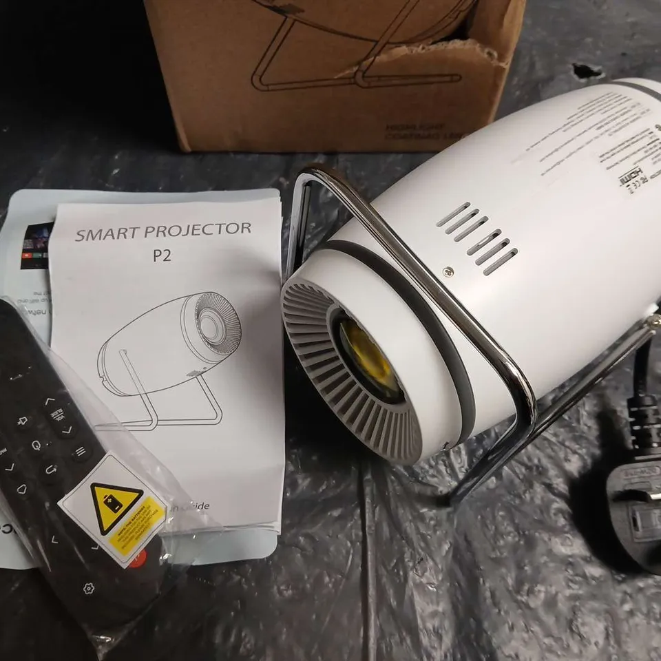 SMART PROJECTOR P2 – WHITE COMPACT PROJECTOR WITH REMOTE & POWER LEAD