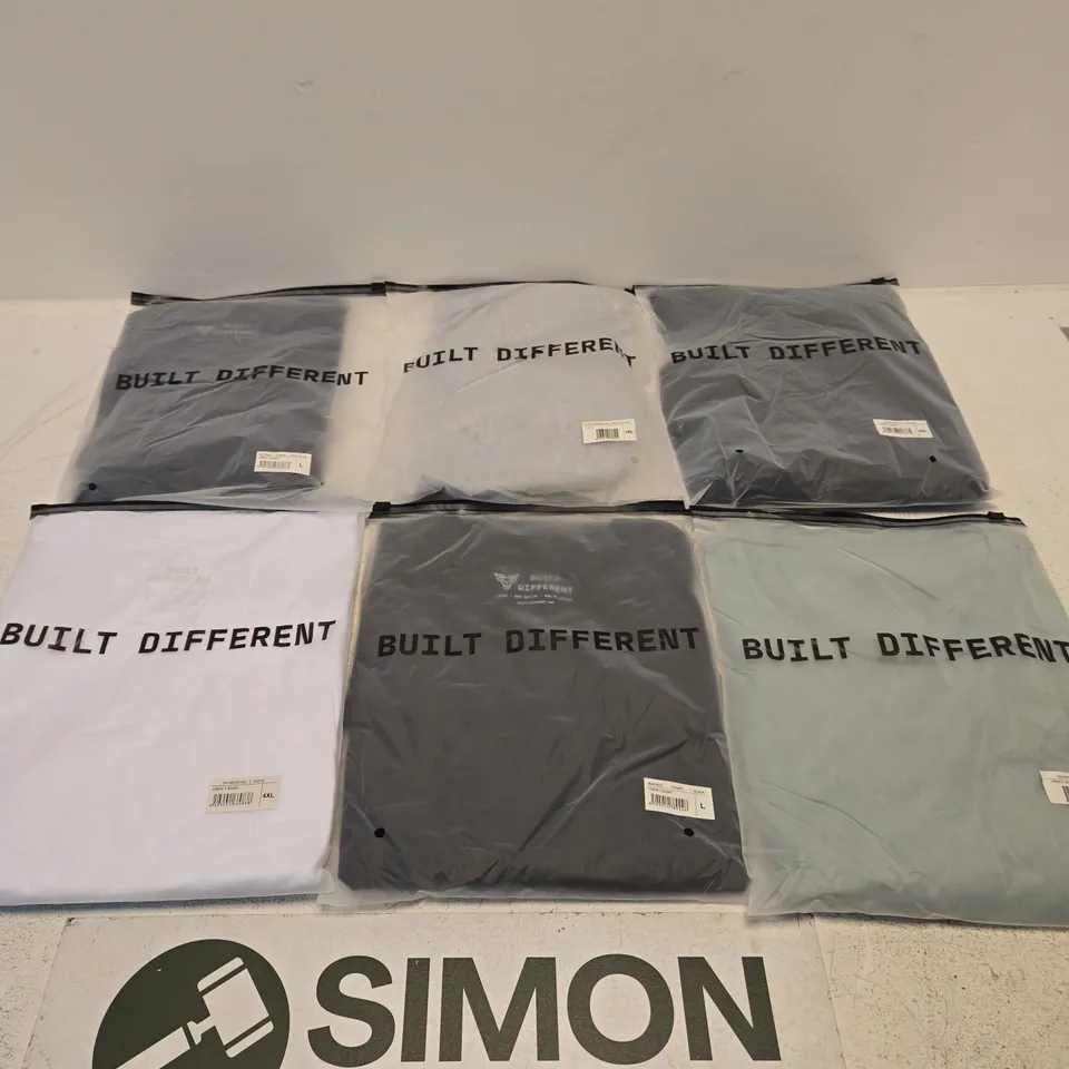 SET OF APPROXIMATELY 20 ASSORTED BUILT DIFFERENT T-SHIRTS/SHIRTS IN VARIOUS COLOURS AND SIZES