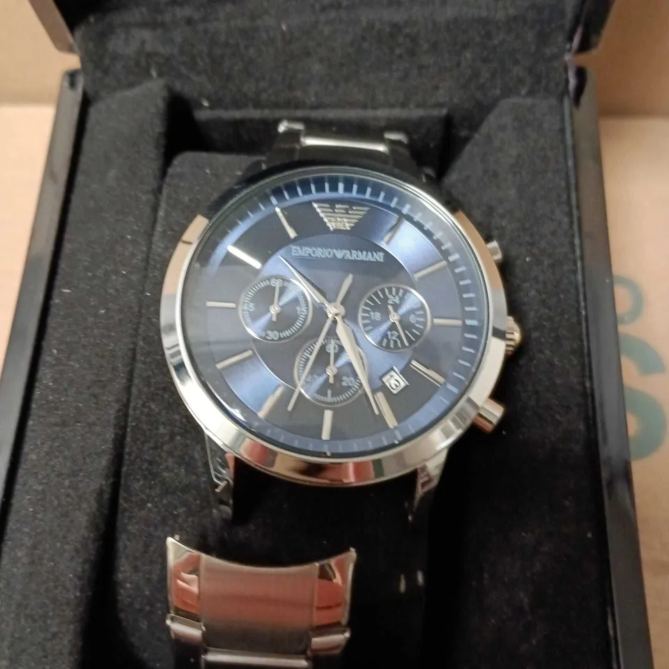 BOXED EMPORIO ARMANI CHRONOGRAPH WATCH WITH NAVY FACE