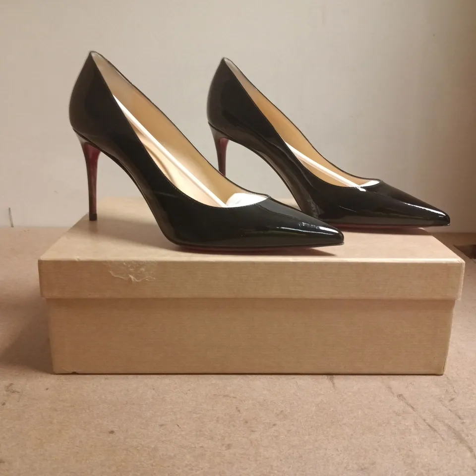 BOXED PAIR OF CHRISTIAN LOUBOUTIN POINTED TOE STILETTO HEELS IN BLACK SIZE EU 38.5
