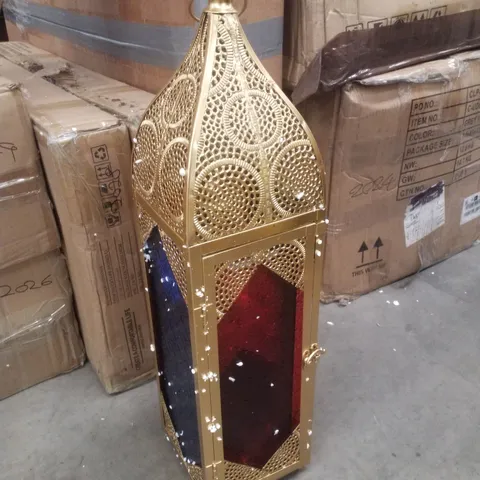 BOXED TRIROCKS SET OF 2 ORIENTAL METAL CANDLE LANTERNS 