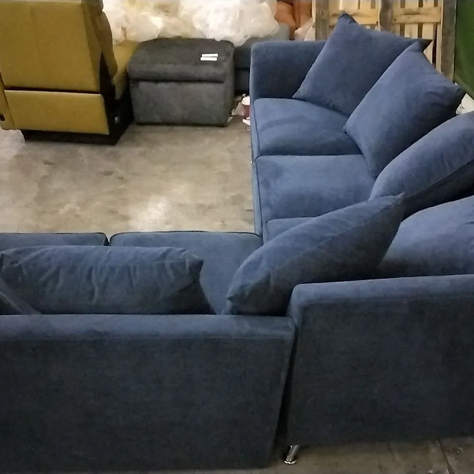 QUALITY DESIGNER NAVY BLUE FABRIC L SHAPED CORNER SOFA GROUP 