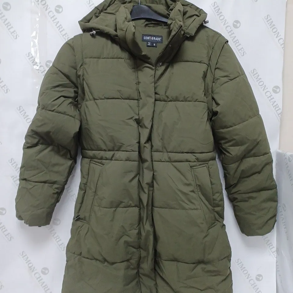 CENTIGRADE PADDED COAT WITH DETACHABLE SLEEVES IN DARK GREEN - SMALL