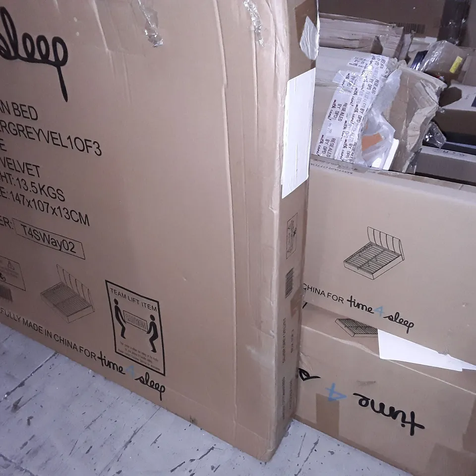BOXED MAYFAIR OTTOMAN BED IN GREY VELVET - 3 BOXES