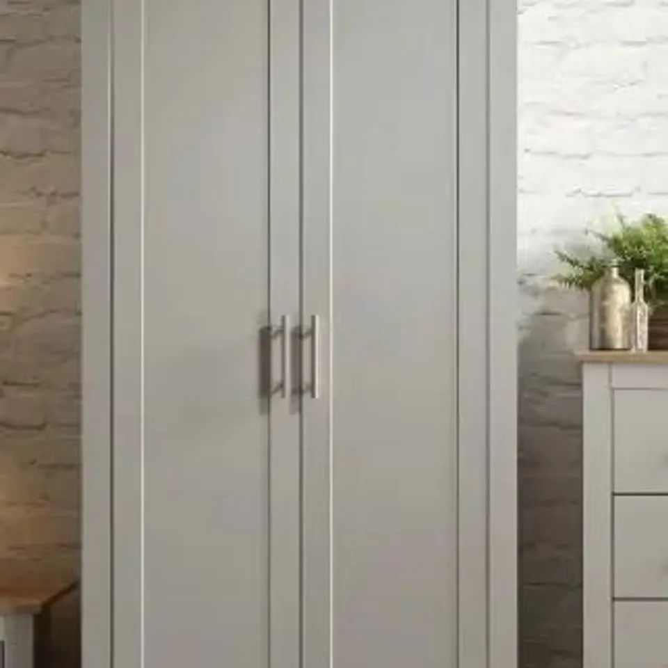 BRAND NEW BOXED LANCASTER 2 DOOR WARDROBE- GREY/OAK (1 BOX)