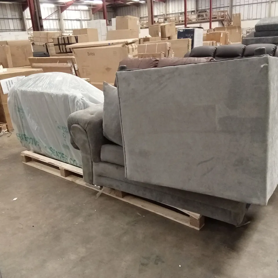 DESIGNER DAMAGED GREY FABRIC CORNER SOFA