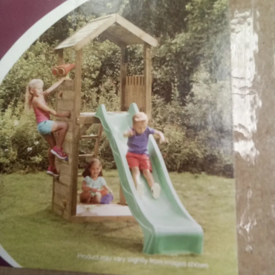 ASSORTED PLUM WOODEN LOOKOUT TOWER WITH SWING AND SLIDE PARTS (5 BOXES)