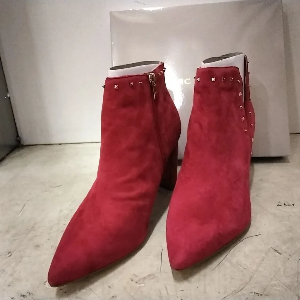 BOXED MARC FISHER RED SUEDE BOOTS,  SIZE 9 , 5 PAIRS 