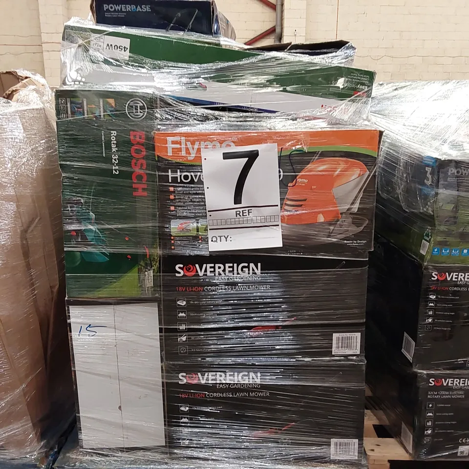 PALLET OF APPROXIMATELY 15X BOXED RAW UNCHECKED LAWN MOWER/GARDEN TOOLS 