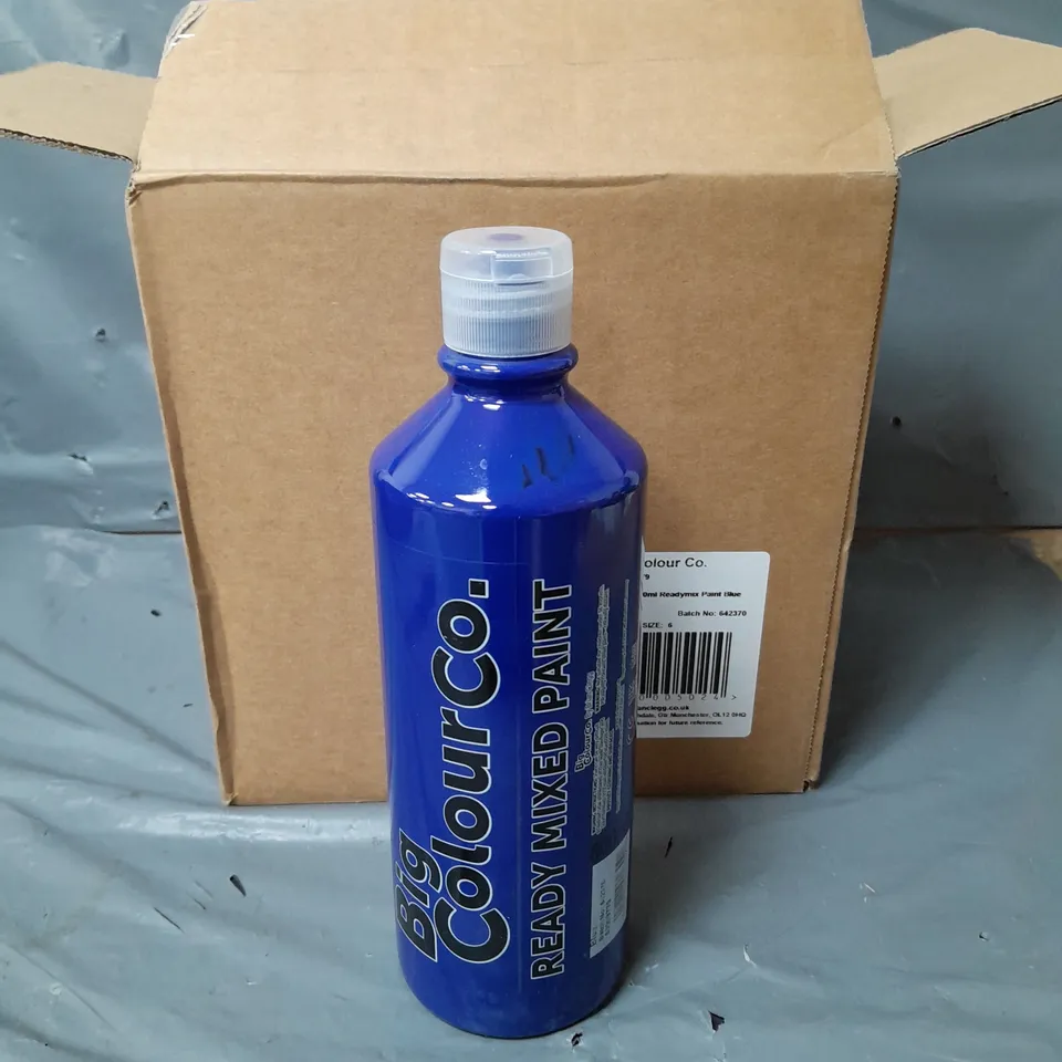 LOT OF 6 BOTTLES OF READY MIXED PAINT - BLUE - 600ML PER BOTTLE