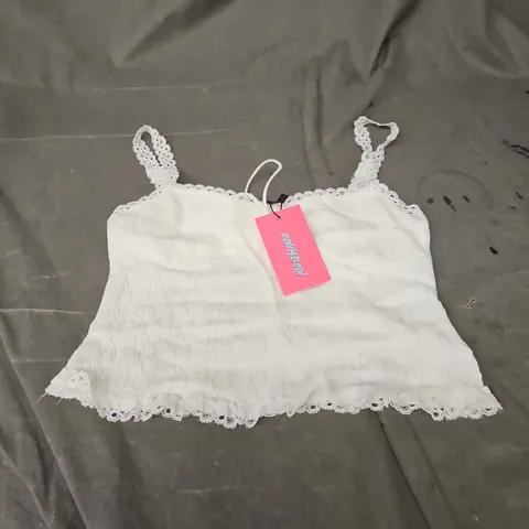 EDIKTED LACEY KNIT TANK TOP IN WHITE SIZE XS