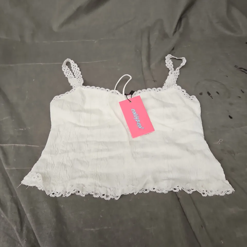 EDIKTED LACEY KNIT TANK TOP IN WHITE SIZE XS