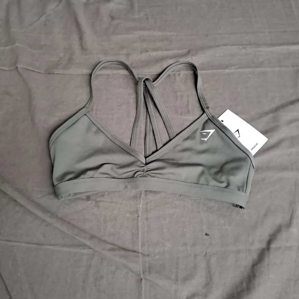 GYMSHARK MINIMAL SPORTS BRA LIGHT SUPPORT IN DUSK GREEN SIZE S