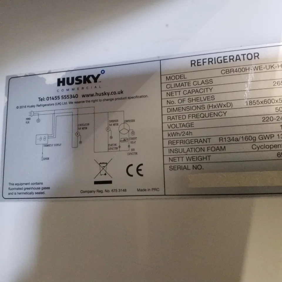 HUSKY CBR400H-WE-UK-HT UPRIGHT STORAGE FRIDGE - WHITE
