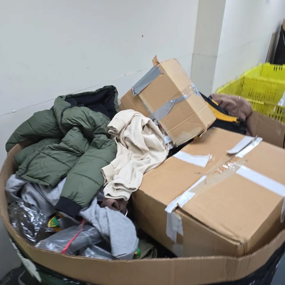 PALLET OF APPROXIMATELY 100 ASSORTED ITEMS TO INCLUDE CLOTHING , SHOES AND BAGS