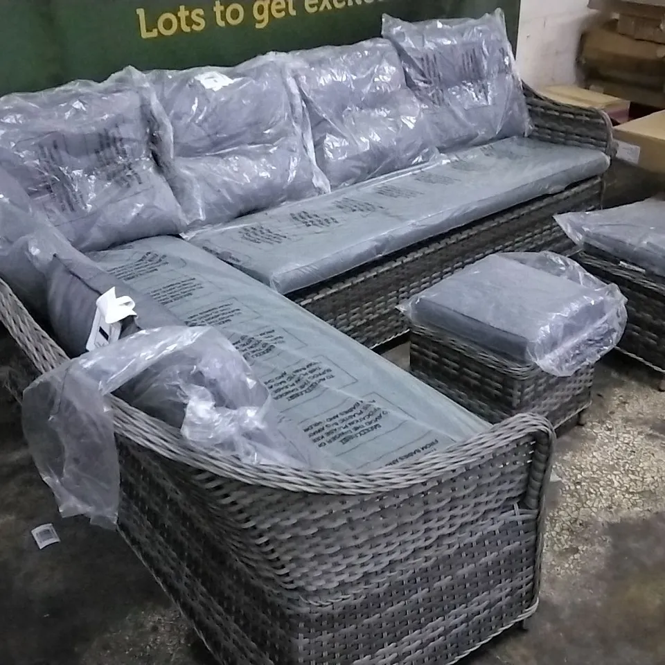 FLORIDA 6 SEATER CORNER OUTDOOR DINING SET SINGLE ARM SOFA + CORNER SOFA + 2 STOOLS 