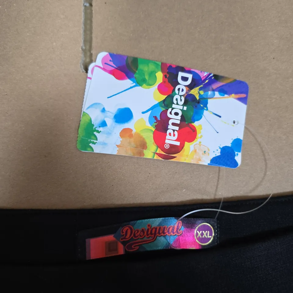 DESIGUAL WOMEN'S SKIRT – BLACK WITH MULTICOLOUR HEM PRINT, UK SIZE XXL