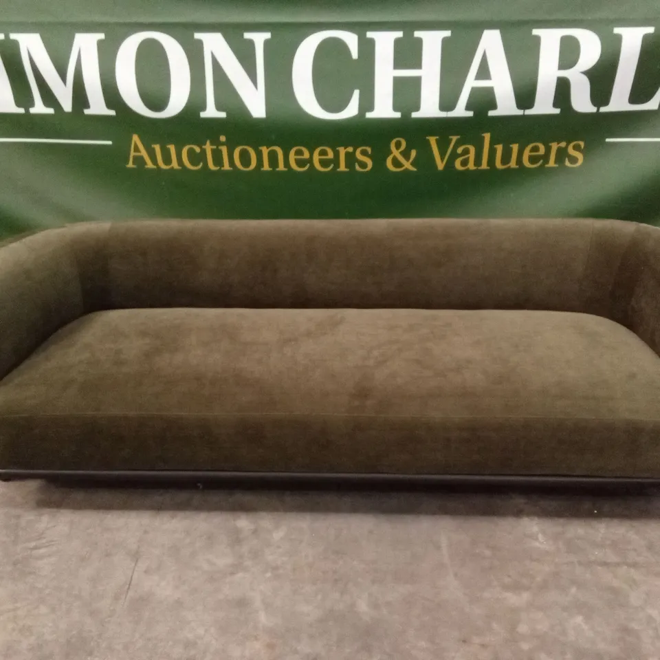 DANETTI FLORENCE OLIVE GREEN CHENILLE WITH DARK WOOD 3 SEATER SOFA RRP £1429