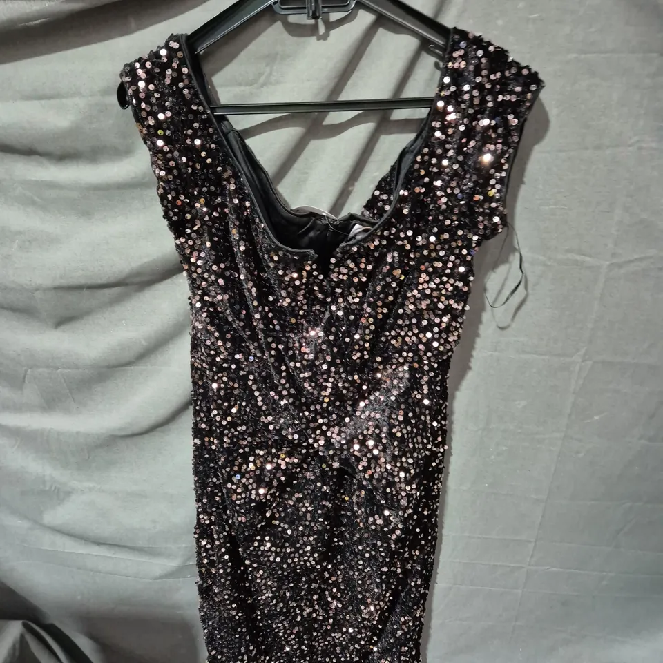 Womens Sequin Cocktail Dress - Black with Pink Sequins, UK 16 (EU 42, US 12)