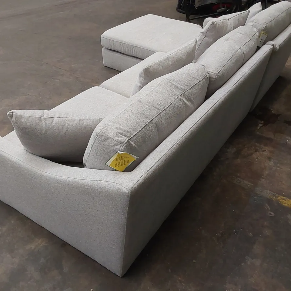 DESIGNER FABRIC UPHOLSTERED CHAISE SOFA WITH SCATTER CUSHIONS