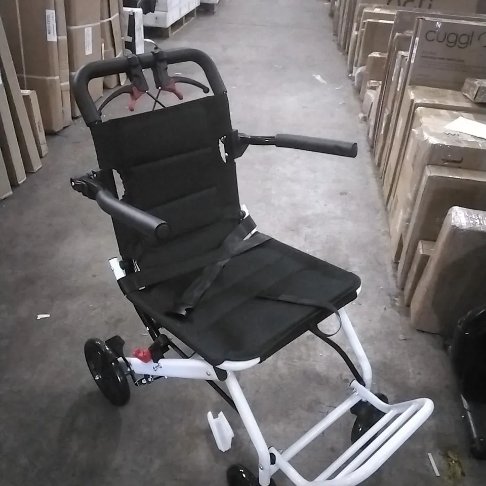BOXED LIGHTWEIGHT FOLDABLE WHEELCHAIR PUSHCART WITH RETRACTABLE HANDLE - WHITE/BLACK (1 BOX)
