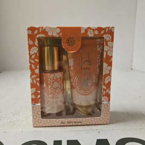 YARA THE 1000 SCENTS FRAGRANCE GIFT SET – TWO-PIECE, ORANGE FLORAL BOX 