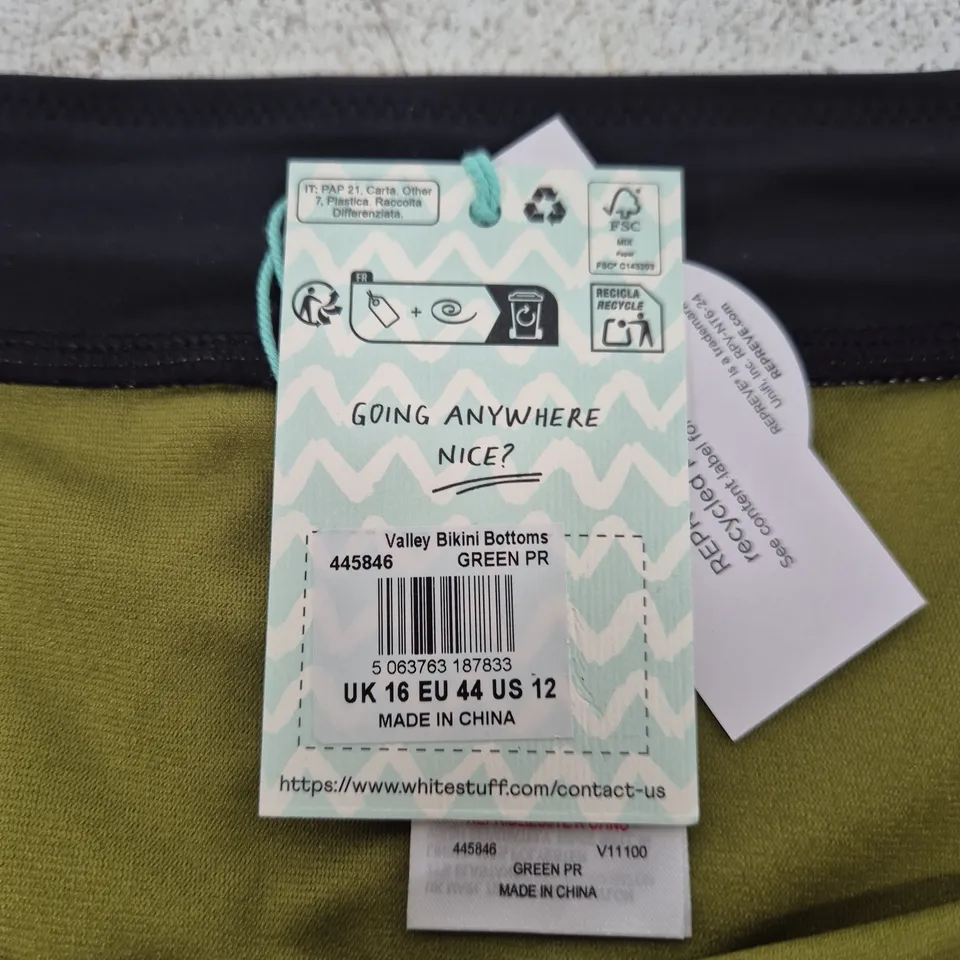 WHITE STUFF VALLEY BIKINI BOTTOMS – GREEN PRINT, UK 16 (EU 44) US 12