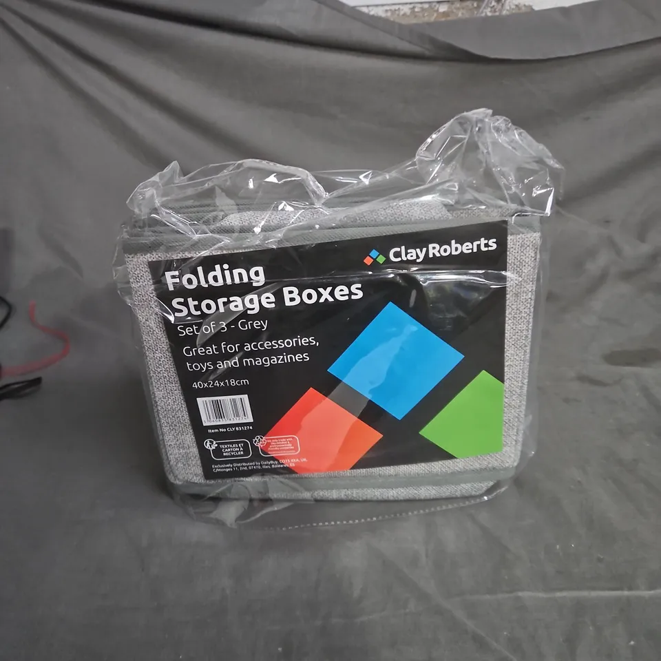 CLAY ROBERTS FOLDING STORAGE BOXES – SET OF 3, GREY (40X24X18CM)