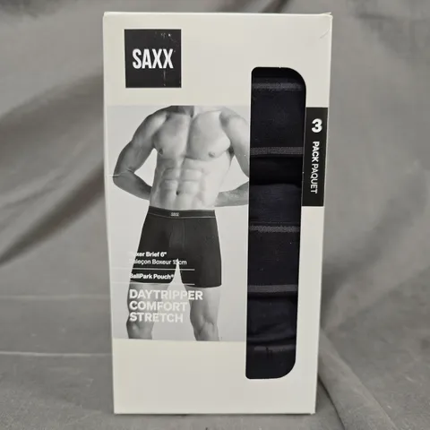 SAXX DAYTRIPPER COMFORT STRETCH BOXER BRIEF 6" OACK OF 3 IN BLACK SIZE S/P