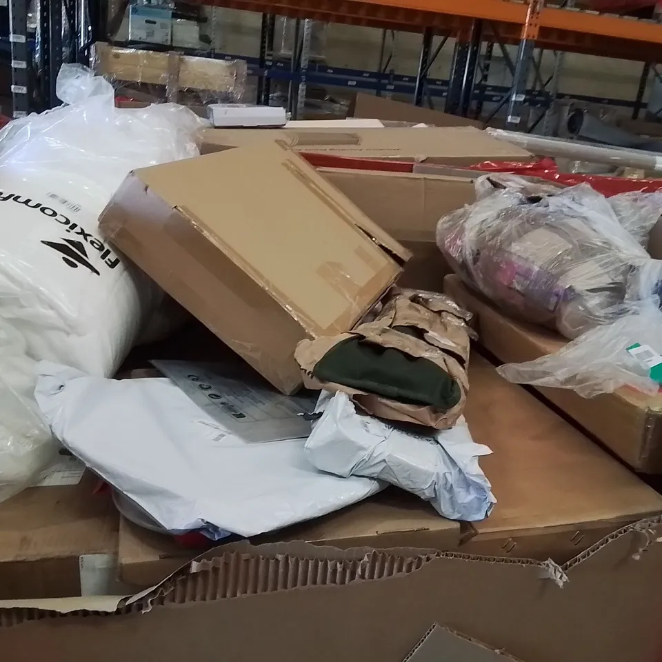 PALLET OF ASSORTED HOUSEHOLD GOODS AND PRODUCTS TO INCLUDE;TRAMPOLINE,STEAM CLEANER ACCESSORIE,RICE BUCKET 