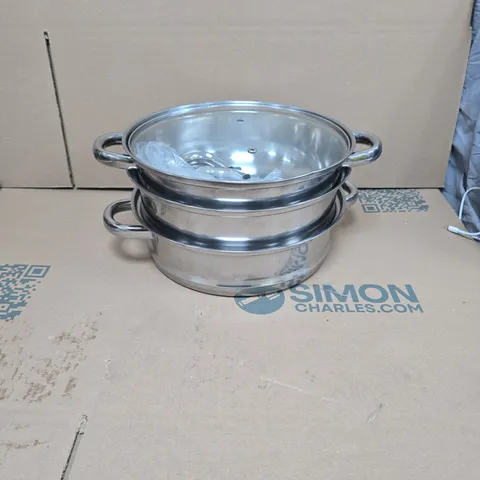 HQ 3-TIER STEAMER SET WITH GLASS LID, STAINLESS STEEL – 25 CM