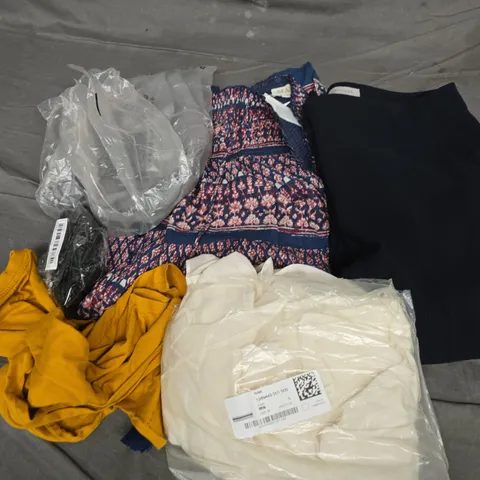 APPROXIMATELY 35 ASSORTED CLOTHING ITEMS IN VARIOUS SIZES, STYLES & COLOURS TO INCLUDE DRESSES, TROUSERS, SOCKS, ETC - COLLECTION ONLY