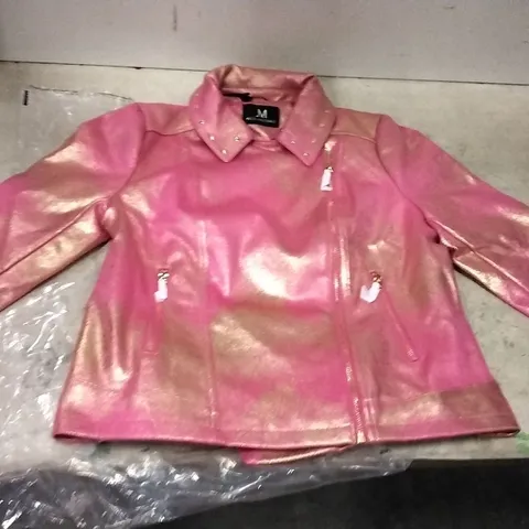 3 BOXES OF APPROXIMATELY 12 JULIEN MACDONALD PINK/GOLD BIKER JACKET - SIZE 16