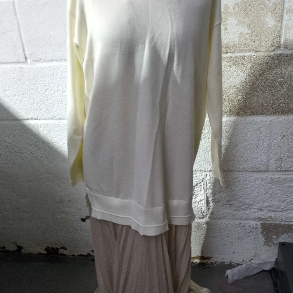 ANTHROPOLOGIE WOMEN'S IVORY KNIT TOP WITH BLUSH PINK PLEATED SKIRT MAXI DRESS SIZE S