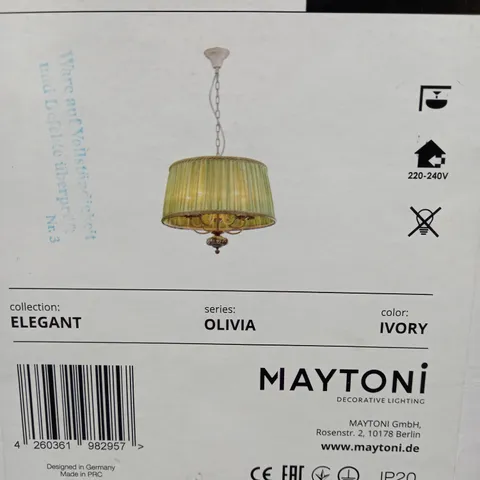 BOXED MAYTONI CHANDELIERS OLIVIA 5 LIGHT CEILING DRUM CHANDELIER PLEATED SHADE AND METAL IVORY