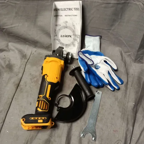 LISION LITHIUM ELECTRIC ANGLE GRINDER WITH GLOVES AND INSTRUCTIONS