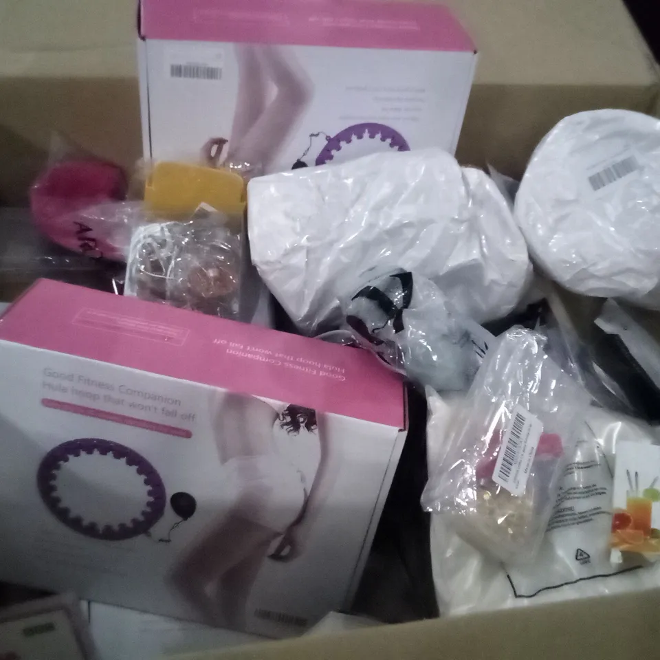 PALLET OF 6 BOXES CONTAINING ASSORTED ITEMS INCLUDING DAUGHTERS OF FIRE BOOK, PLACEMATS, BODY TAPE, FITNESS HOOP, SHAUN THE SHEEP DVD, PHONE CASES