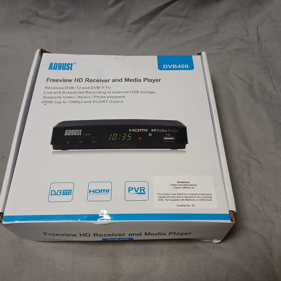 AUGUST DVB400 FREEVIEW HD RECEIVER AND MEDIA PLAYER – SET-TOP BOX