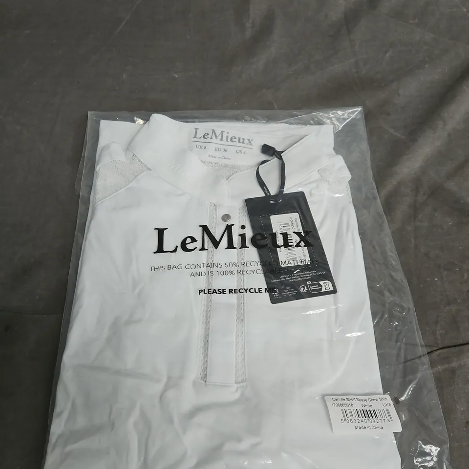 LE MIEUX  CAMILLE SHORT SLEEVE SHOW SHIRT – WHITE - SIZE 8