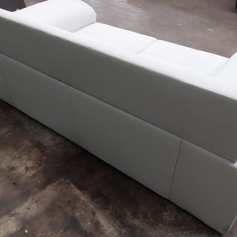 DESIGNER TWO SEATER SOFA LIGHT GREY LEATHER 