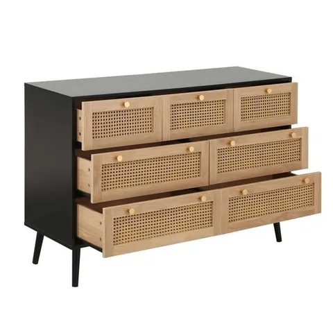 BOXED CROXLEY 7 DEAWER RATTAN CHEST -OAK-