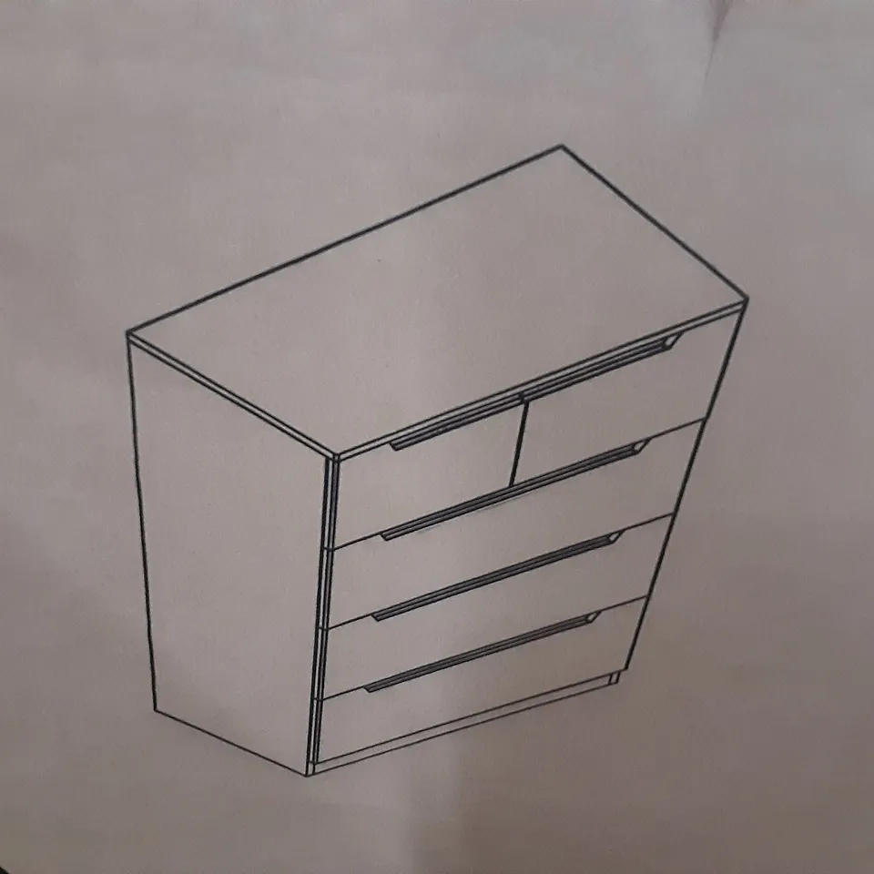 BOXED LARSON 5 DRAWER CHEST IN WHITE - H91.6 X W76 X D41 CM ( 2 BOXES )