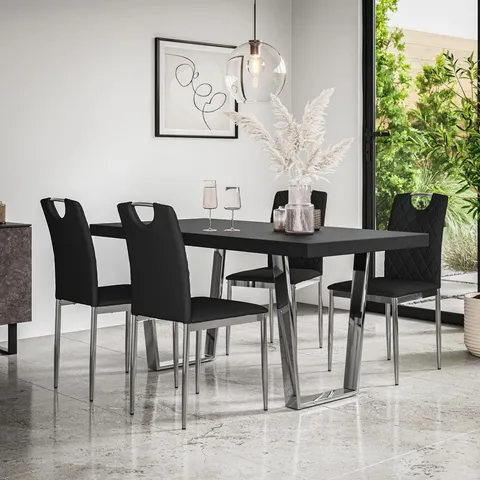 BOXED DAVIUS SET OF 4 FAUX LEATHER DINING CHAIRS - BLACK