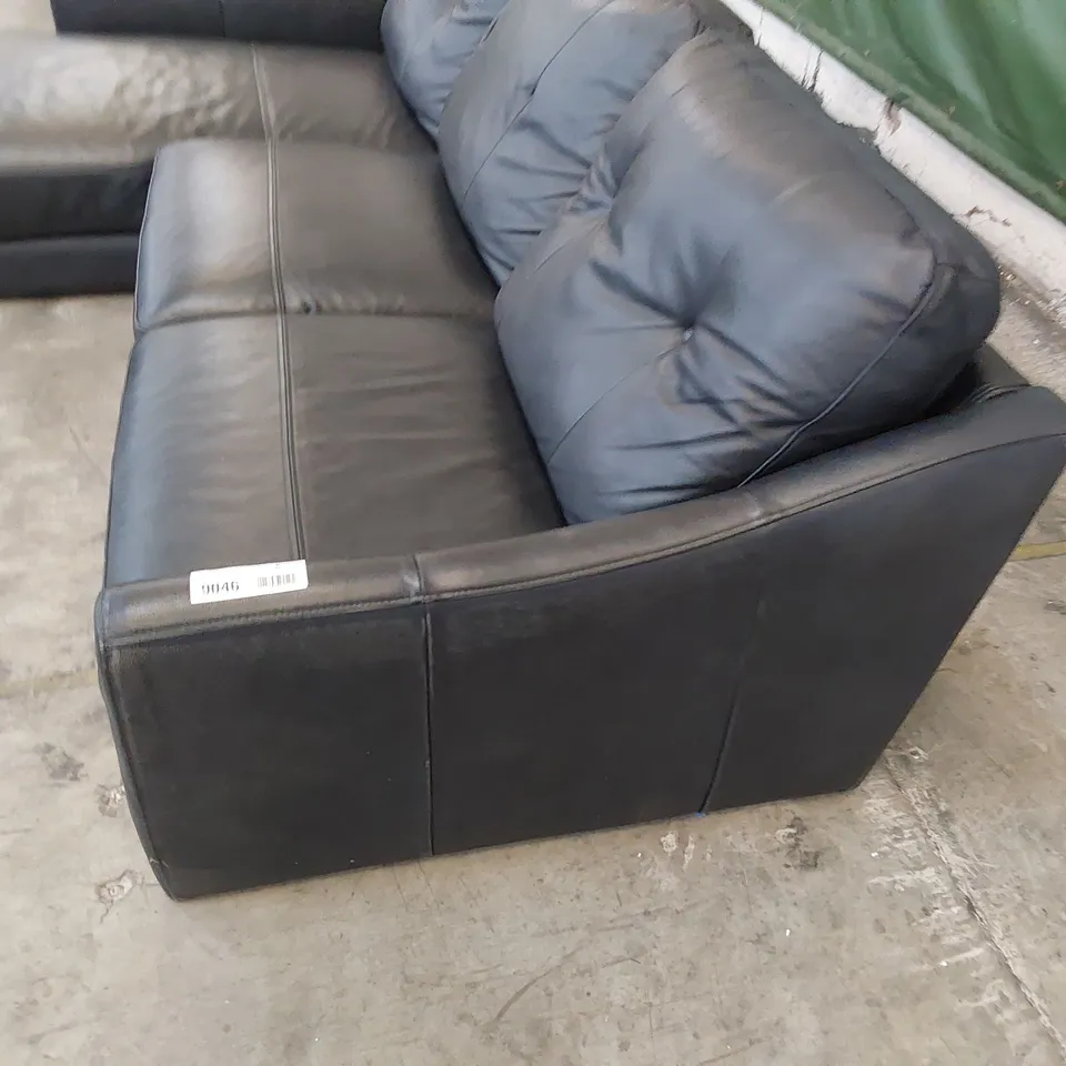 DESIGNER CHAISE SOFA BLACK LEATHER 
