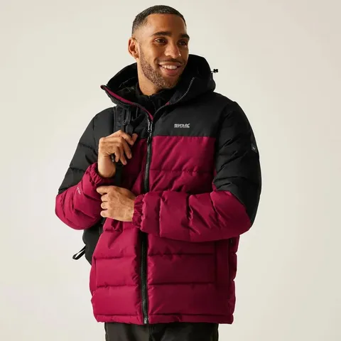 REGATTA REGATTA MENS ALDTHORN HOODED PADDED JACKET DARK MAROON BLACK LARGE