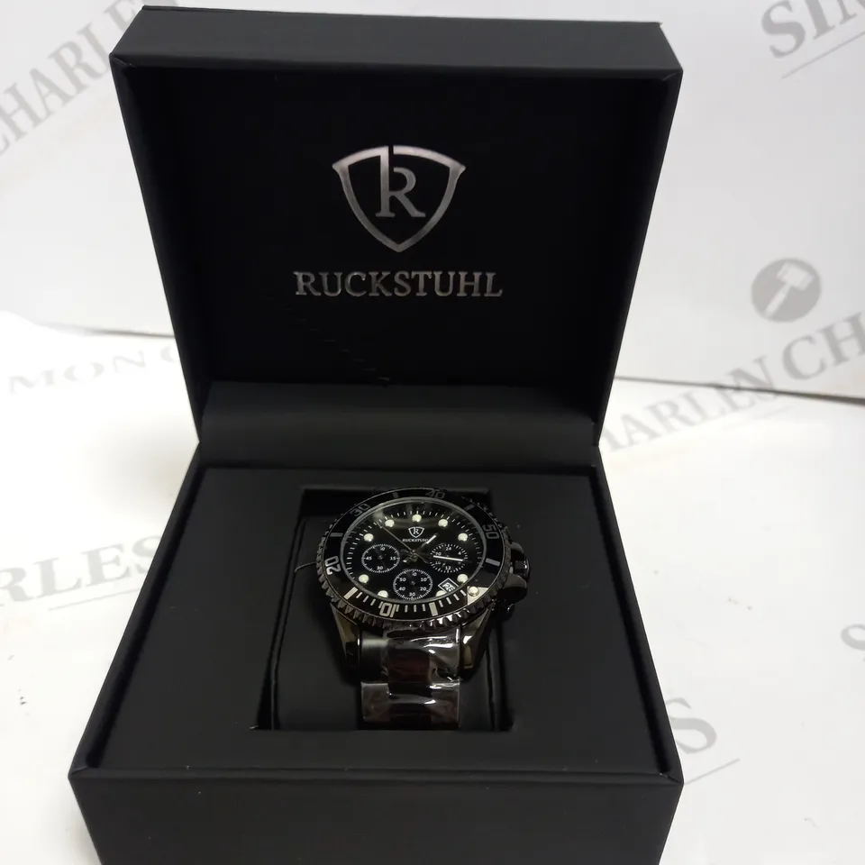 MENS RUCKSTUHL CHRONOGRAPH 8829 WATCH – BLACK DIAL - STAINLESS STEEL STRAP – 3ATM WATER RESISTANT – DATE FUNCTION